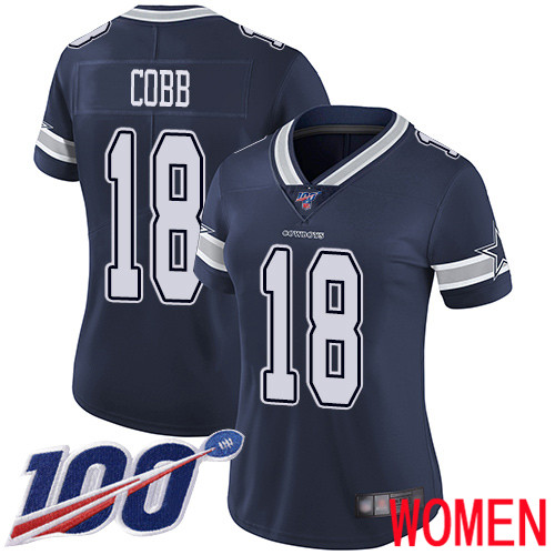 Women Dallas Cowboys Limited Navy Blue Randall Cobb Home #18 100th Season Vapor Untouchable NFL Jersey